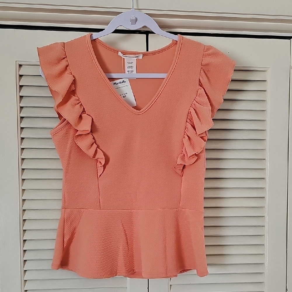 Women's Orange Ruffle Sleeve Top